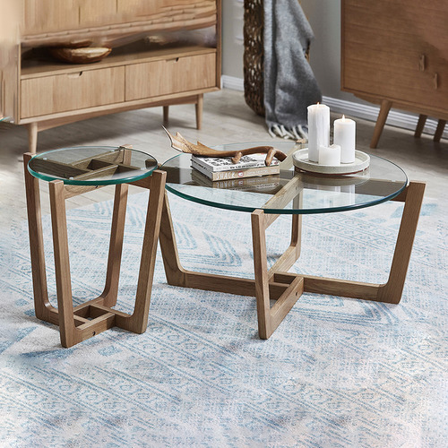 Glass coffee table and store side table set